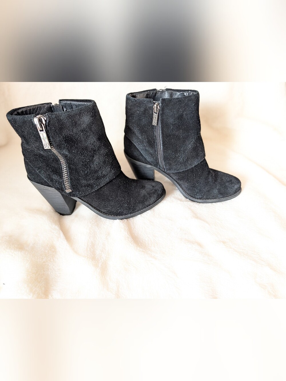 Jessica Simpson Black Suede Ankle Booties with Side Zipper Detail